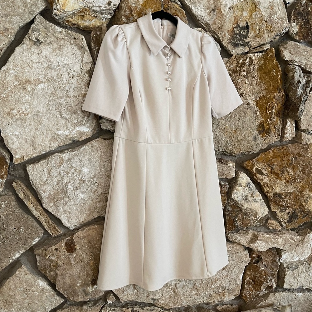 London Times Cream Midi Dress